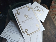 Gold Foil Custom Wedding Invitations With Blind Debossing On Pattern High Class Invites