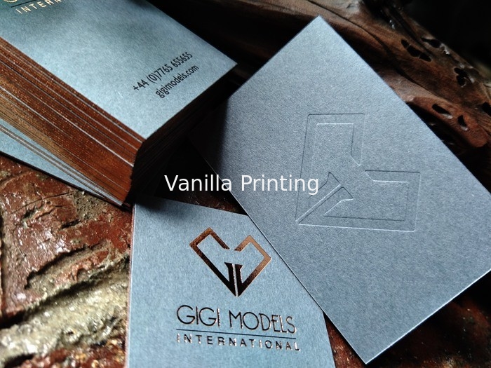 Rose Gold Foil Edge Business Cards With 550 Gsm Light Grey Paper Type