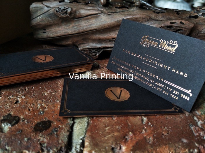 Black Gold Foil Letterpress Business Cards Rose Gold Foil Edges , Offset Printing