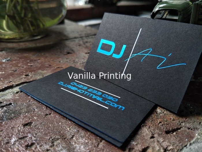 Customized Blue and SIlver Foil Stamped Business Cards With Blue Foil Edge