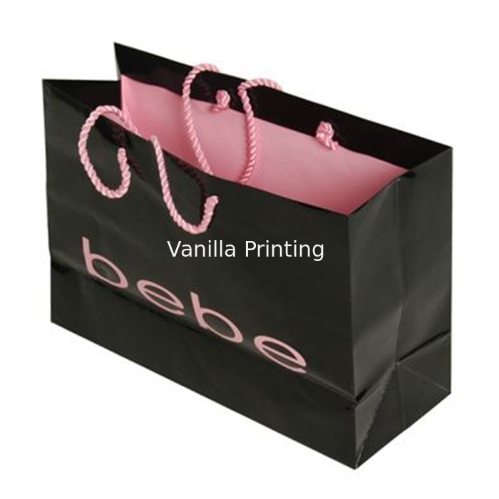 Luxury Black Custom Made Shopping Bags With Logo For Cosmetics Packaging