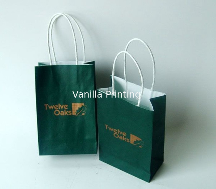 White Kraft Paper Custom Printed Paper Shopping Bags Recyclable , CMYK / PMS Colors
