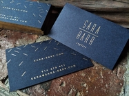 Navy Blue Paper Premium Business Cards Gold Foil Stamped For Promotional