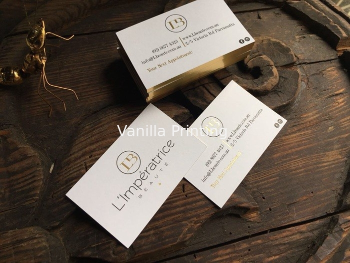 Gold Foil Stamping Coloured Edge Business Cards High Clear 620gsm Paper Weight