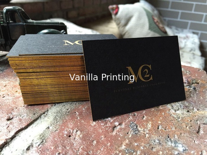 Gold Foil Edge Professional Business Cards Silver Ink / White Ink Color 600gsm