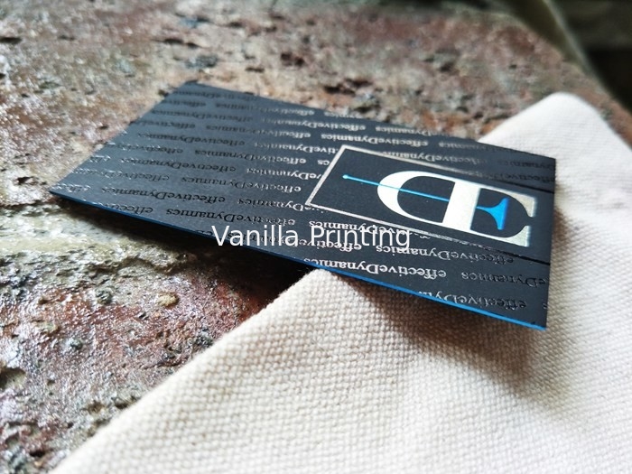 High Quality Foil Stamped Business Card On Black Velvet Paper Blue Foil Edge Card