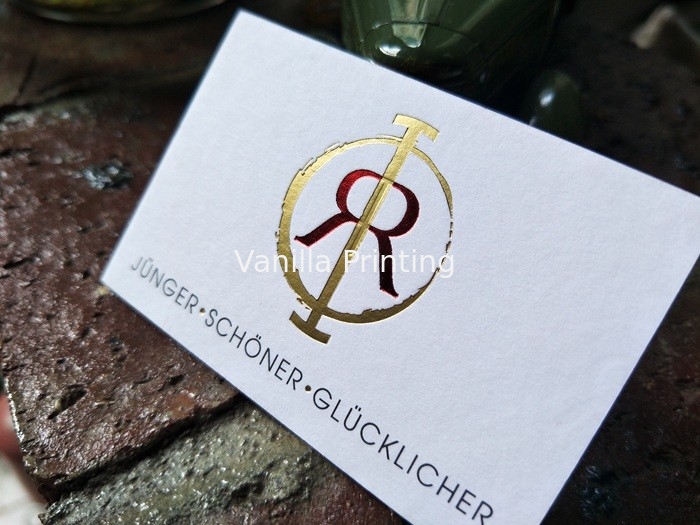 Promotional Premium Business Cards , Custom Letterpress Business Cards Gold Foil And Red Foil Stamped
